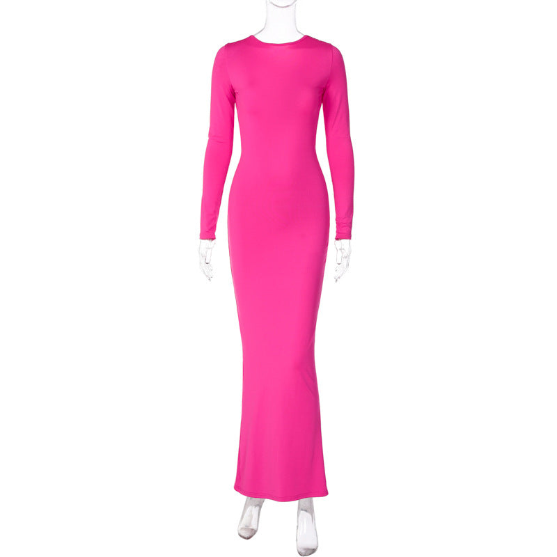 Midnight- Pleated Long Sleeve Backless Bodycon Maxi Dress-CALLISTARI