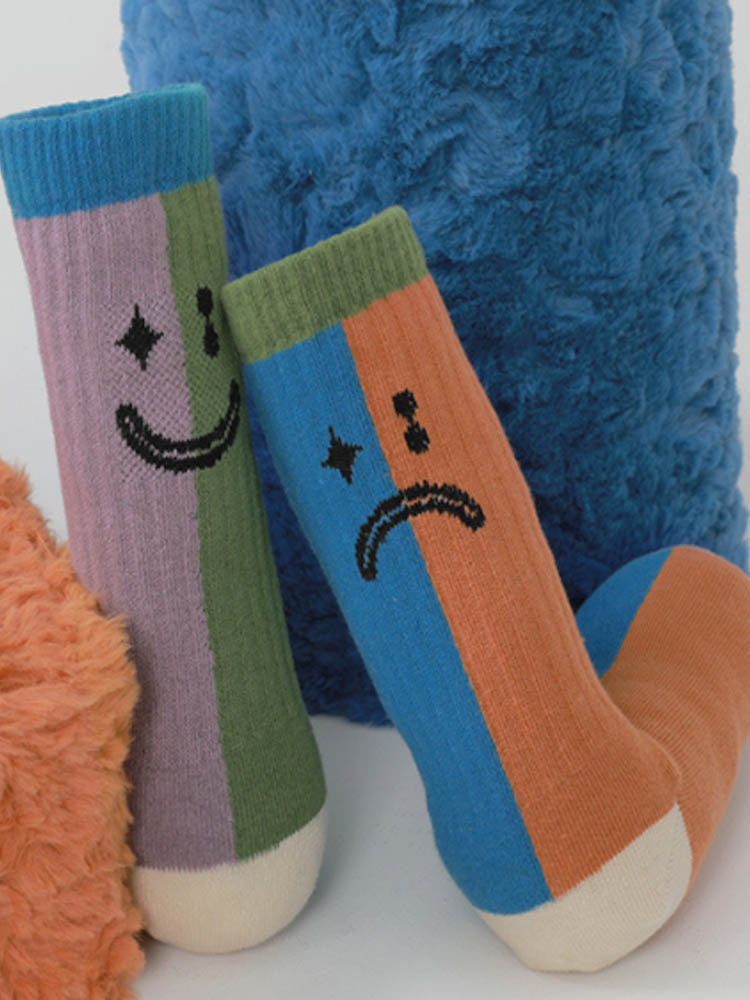 Color Block Asymmetrical Cotton Socks-CALLISTARI