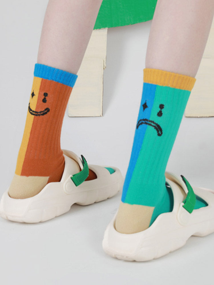 Color Block Asymmetrical Cotton Socks-CALLISTARI