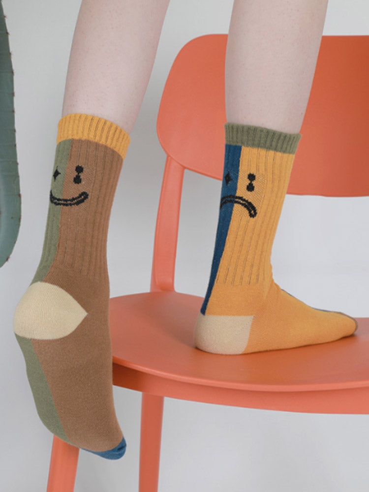 Color Block Asymmetrical Cotton Socks-CALLISTARI