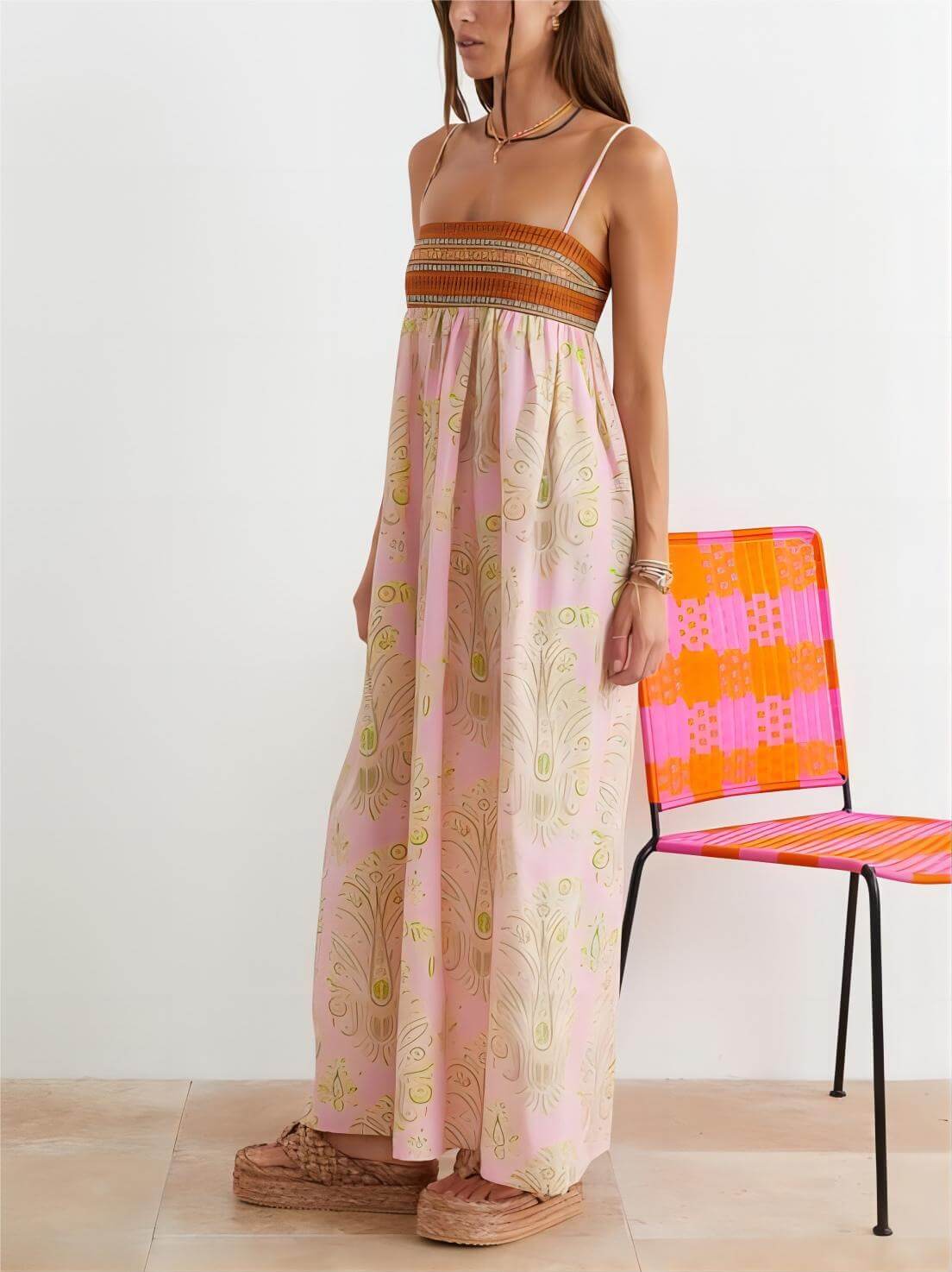Callistari Bosnian Folk Floral Thin Strap Midi Dress-CALLISTARI