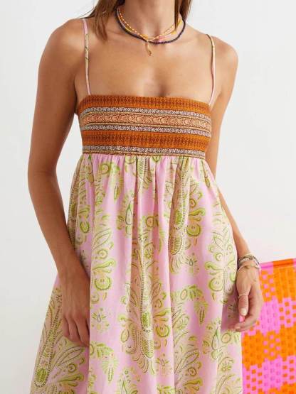 Callistari Bosnian Folk Floral Thin Strap Midi Dress-CALLISTARI