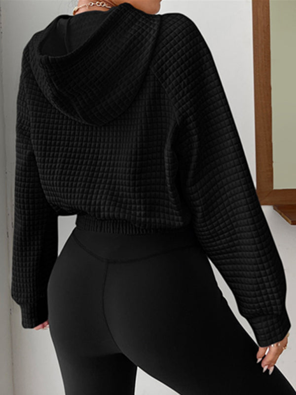 Casual Loose Long Sleeve Patchwork Waffle Hoodie-CALLISTARI