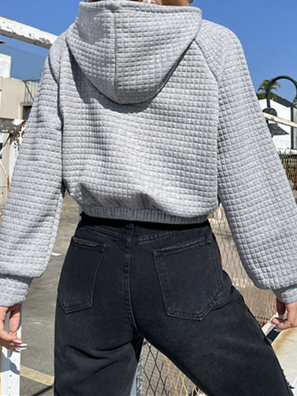 Casual Loose Long Sleeve Patchwork Waffle Hoodie-CALLISTARI