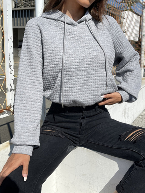 Casual Loose Long Sleeve Patchwork Waffle Hoodie-CALLISTARI