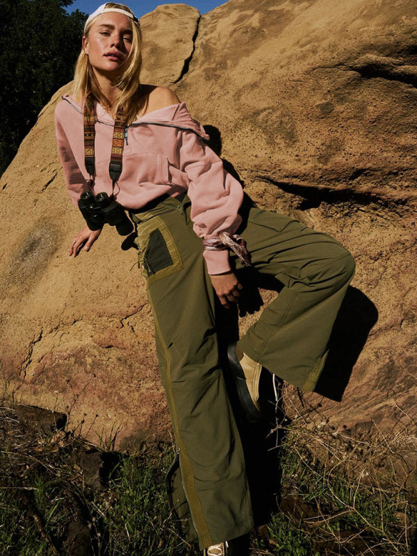 Athletic Drawstring Long Sleeve Half Zipper Hoodie-CALLISTARI