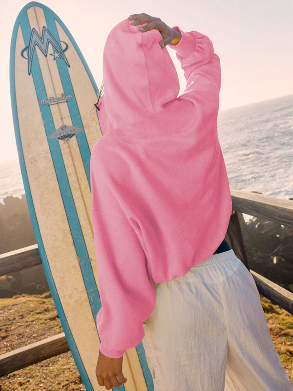 Athletic Drawstring Long Sleeve Half Zipper Hoodie-CALLISTARI