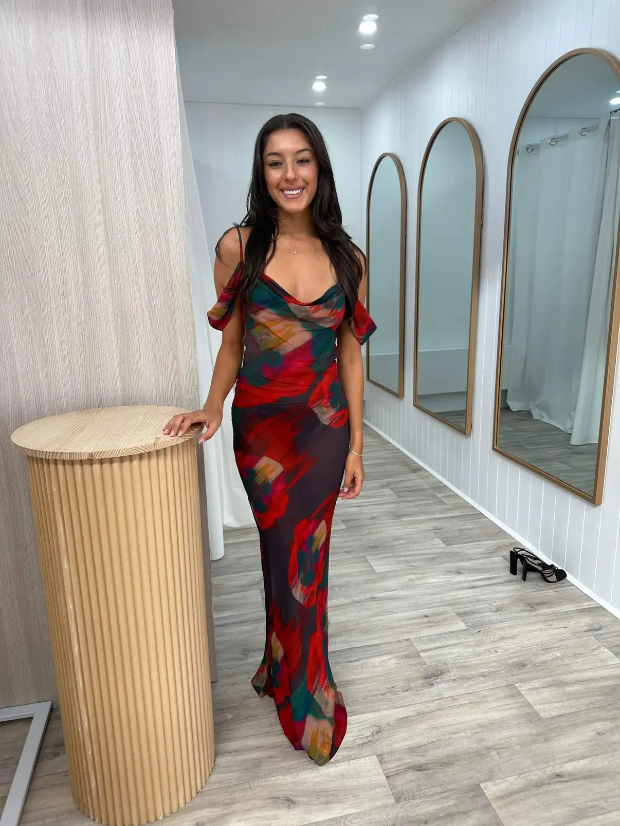 Women'S Red And Black Maxi Dress-CALLISTARI