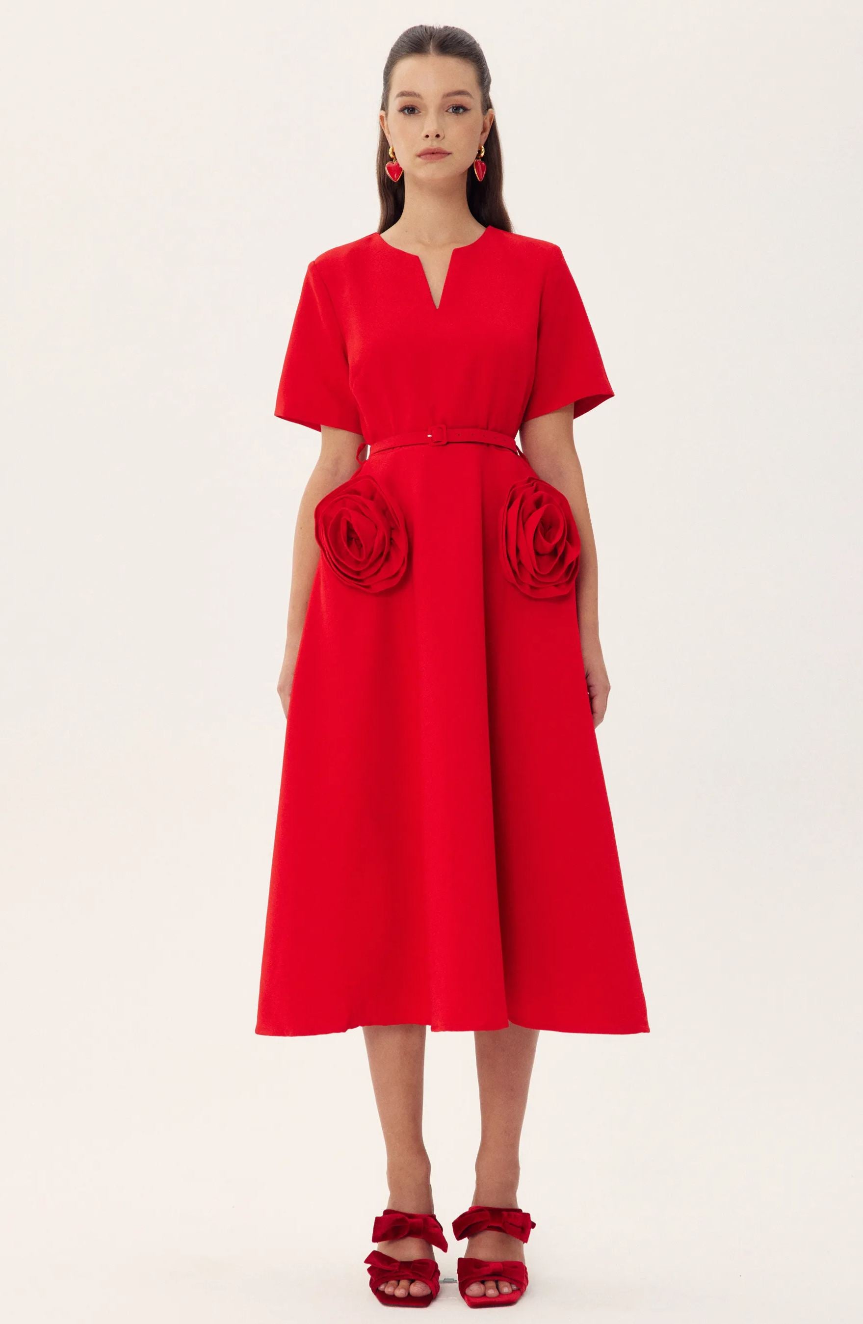 Grace Floral Appliqué Short Sleeve Midi Dress-CALLISTARI