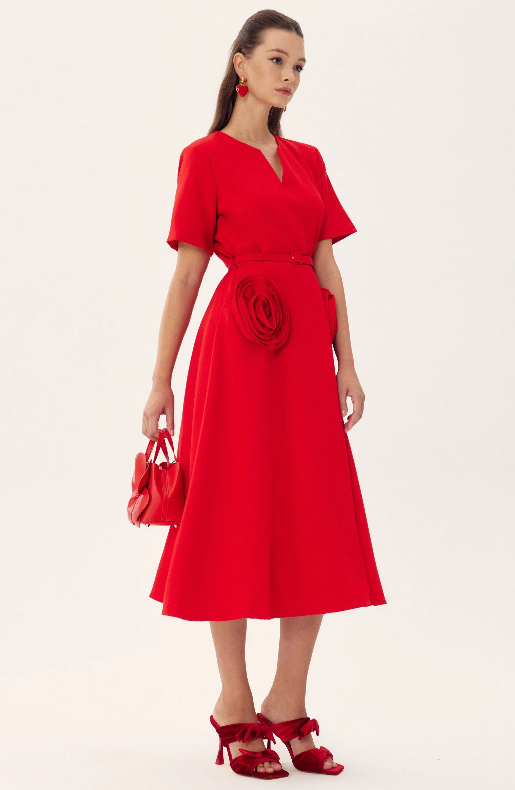 Grace Floral Appliqué Short Sleeve Midi Dress-CALLISTARI