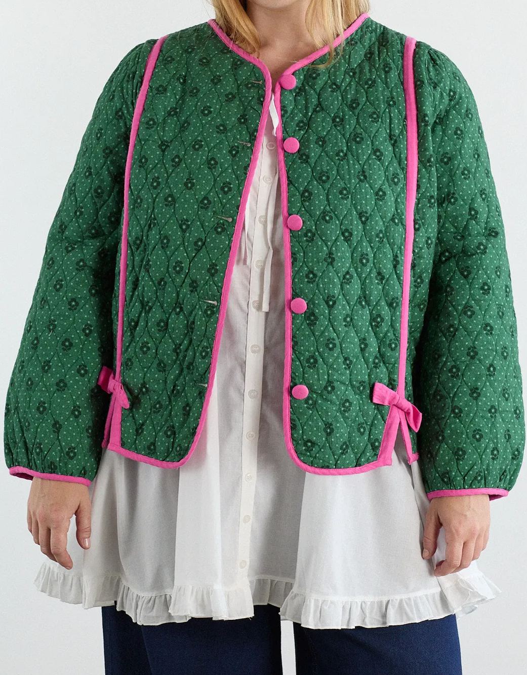 Green Life Pink Bow Jacket-Trafni