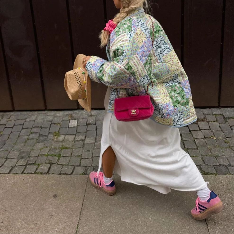 Yellow-Green Floral Patterned Patchwork Printed Jacket-CALLISTARI