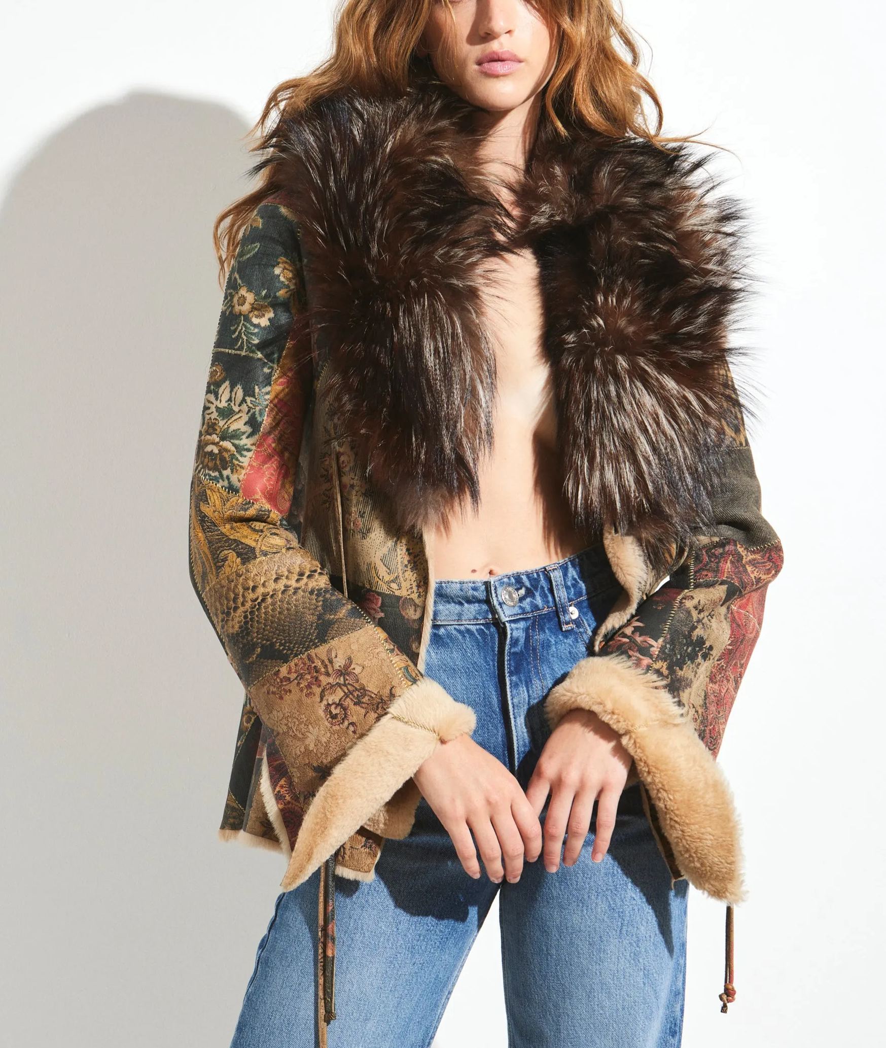 Callistari Floral Fur Biker Jacket