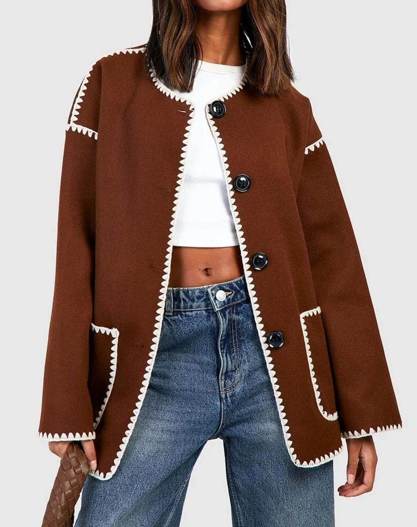 Kontrast-Jacke In Wolloptik