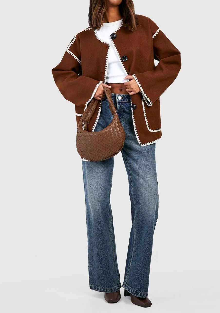 Kontrast-Jacke In Wolloptik