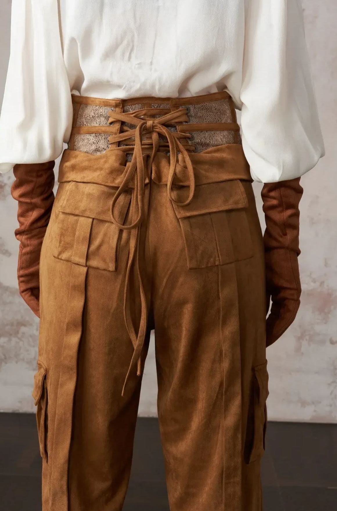 Brown Polished Abstract Print Pant Set