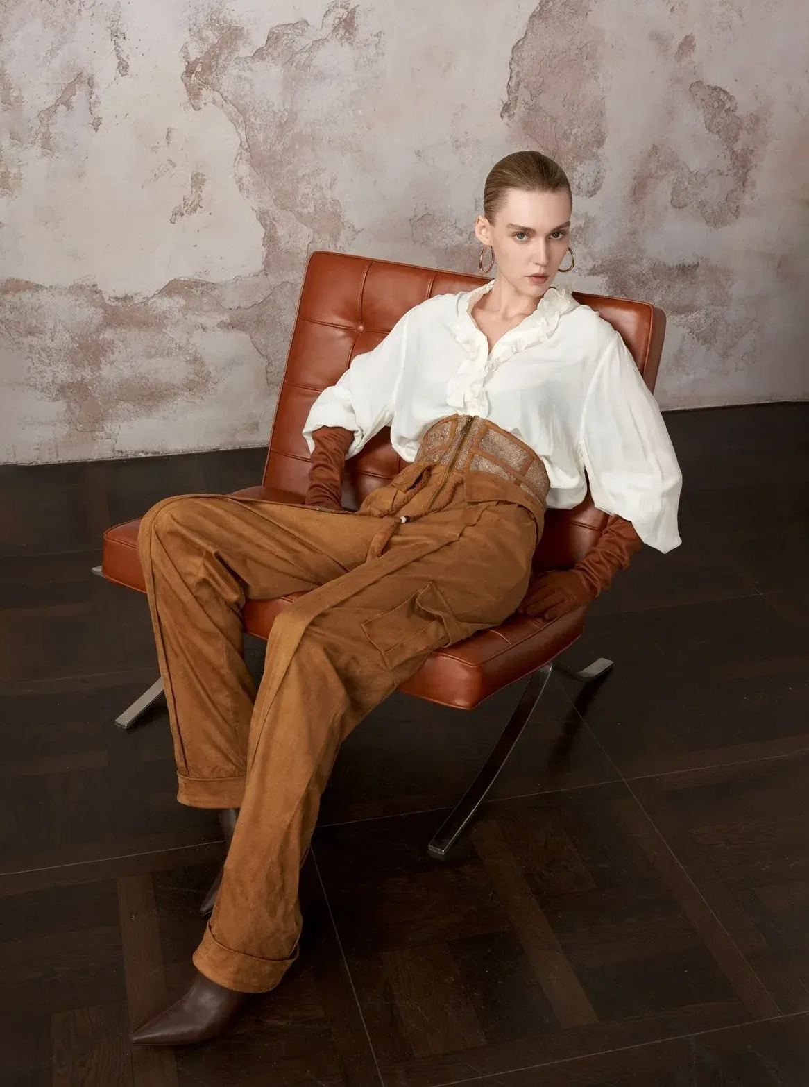 Brown Polished Abstract Print Pant Set