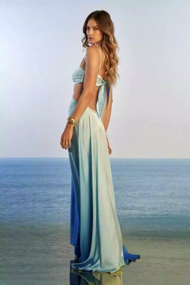Coral Ombre Sun-Detail Cutout Dress