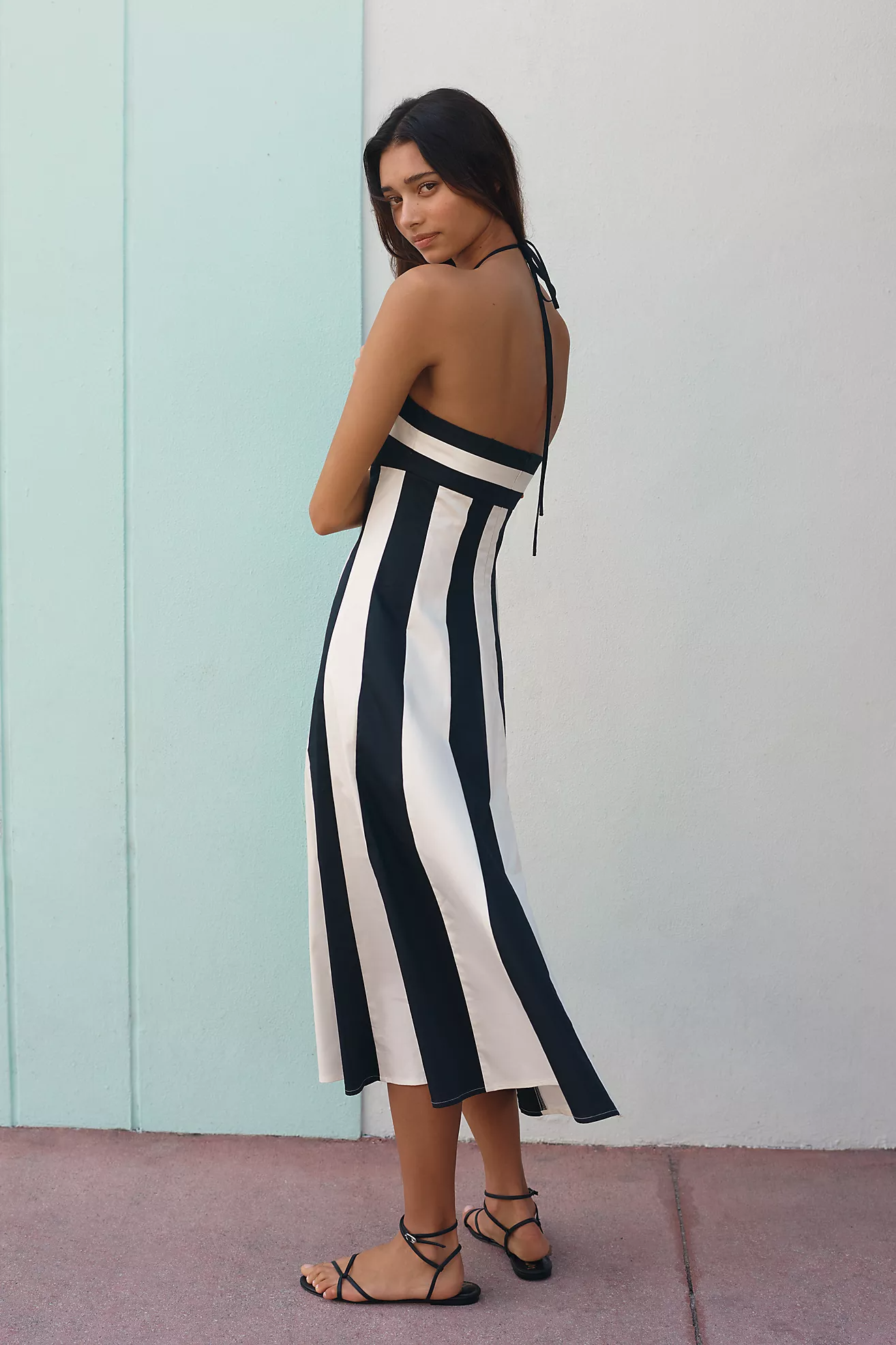 Striped Linen Halter Midi Dress
