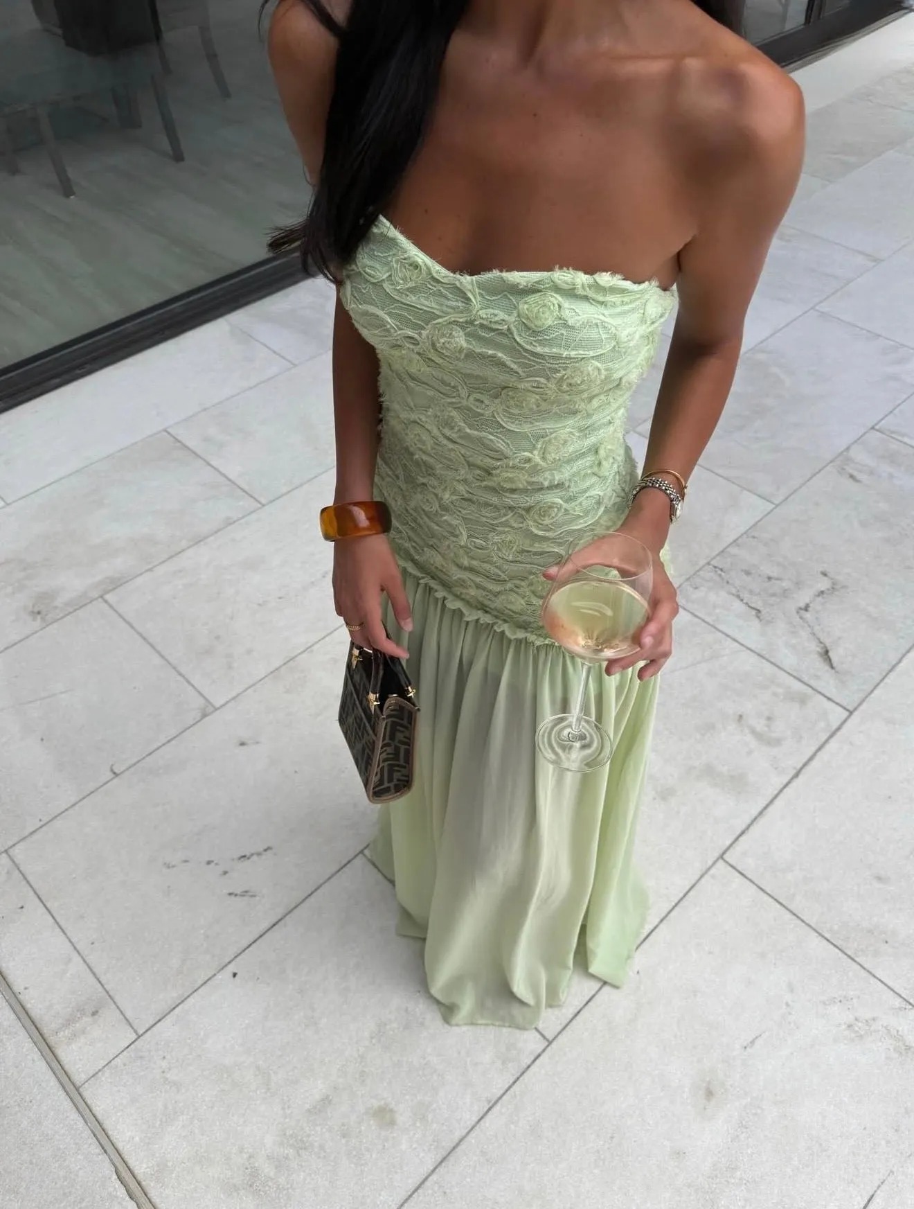 Mint Strapless Ruched Chiffon Maxi Dress