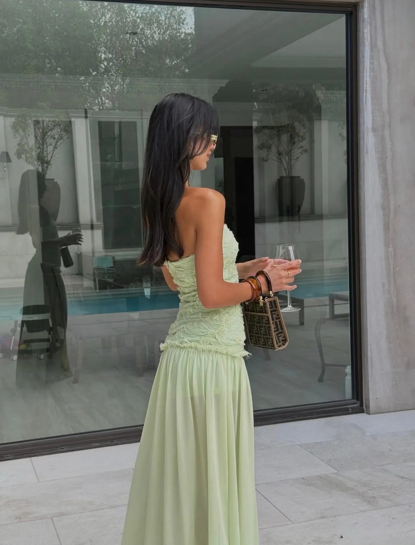 Mint Strapless Ruched Chiffon Maxi Dress