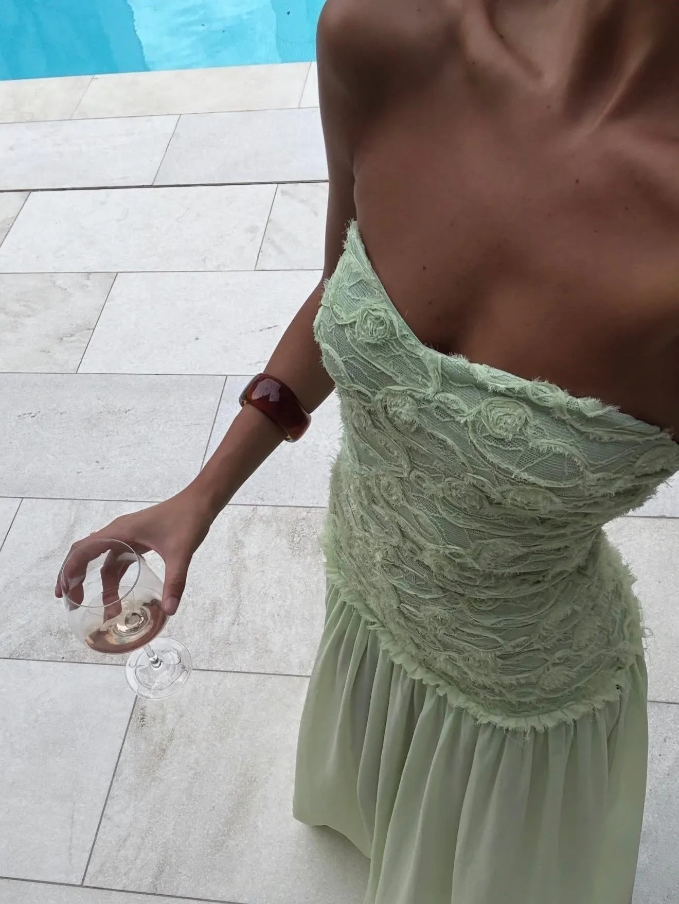 Mint Strapless Ruched Chiffon Maxi Dress
