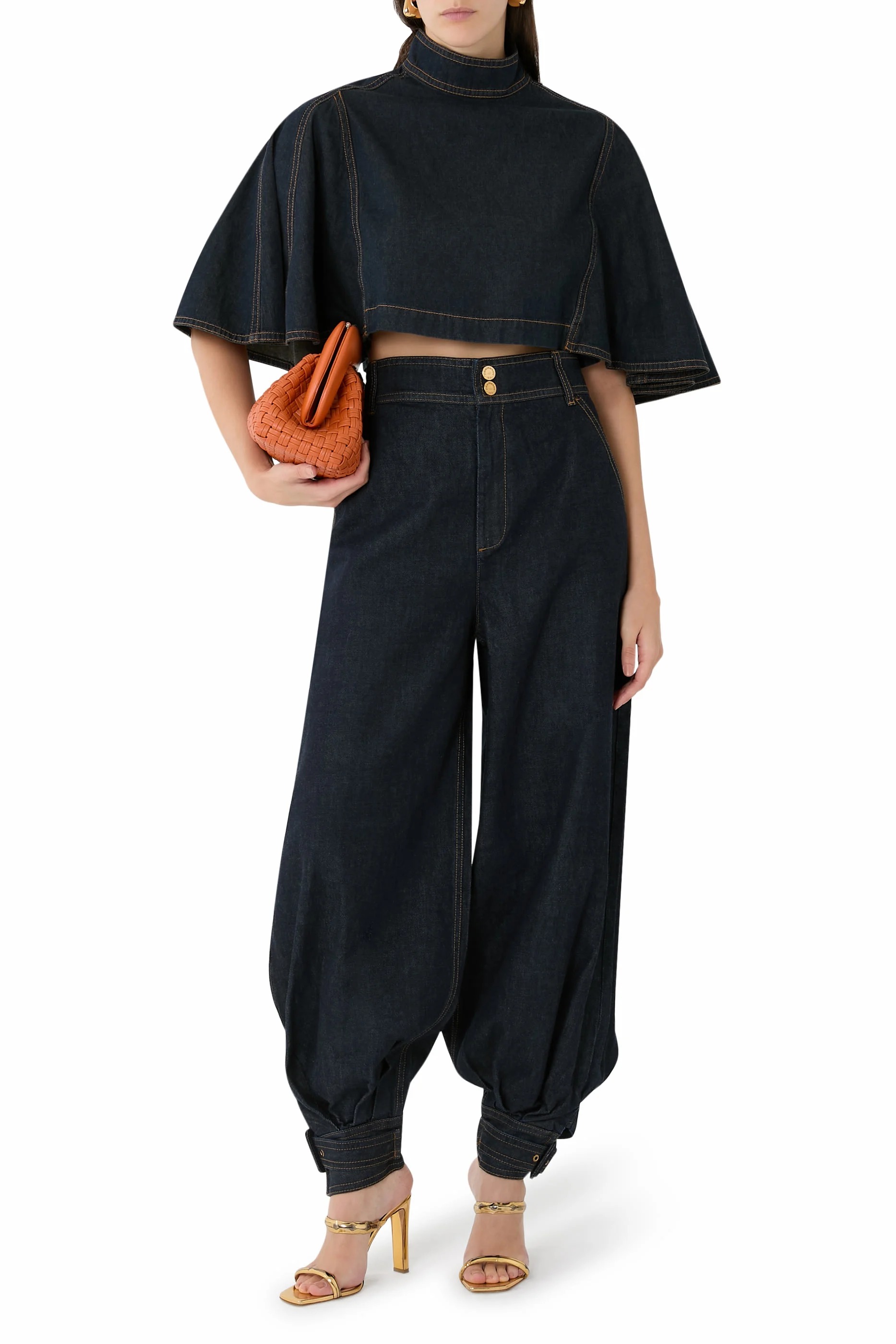  Wash Denim Crop Top & Trousers