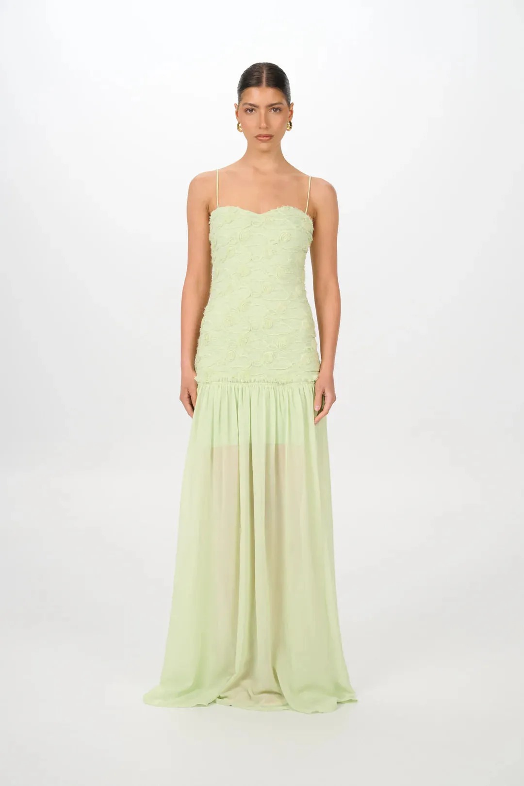 Mint Strapless Ruched Chiffon Maxi Dress