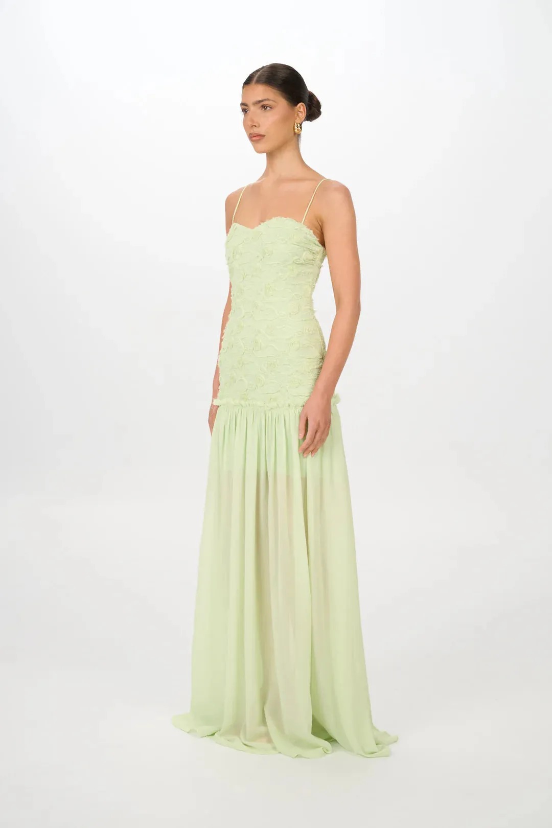 Mint Strapless Ruched Chiffon Maxi Dress