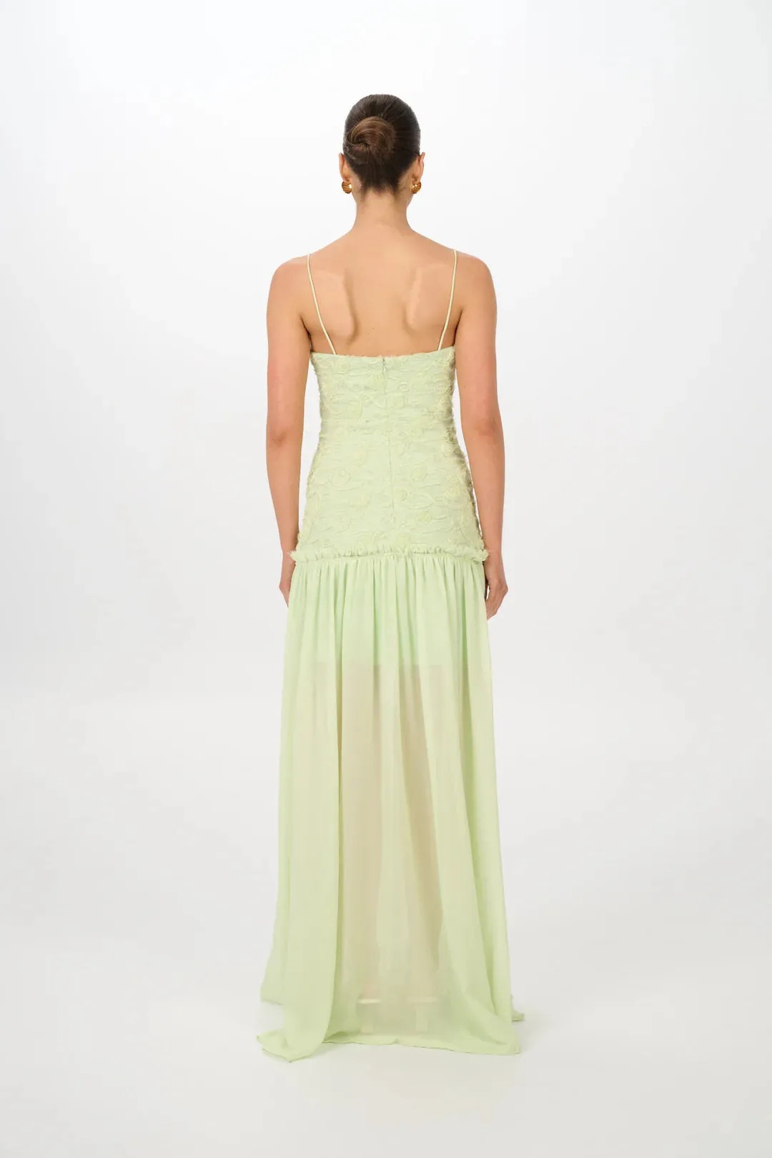 Mint Strapless Ruched Chiffon Maxi Dress