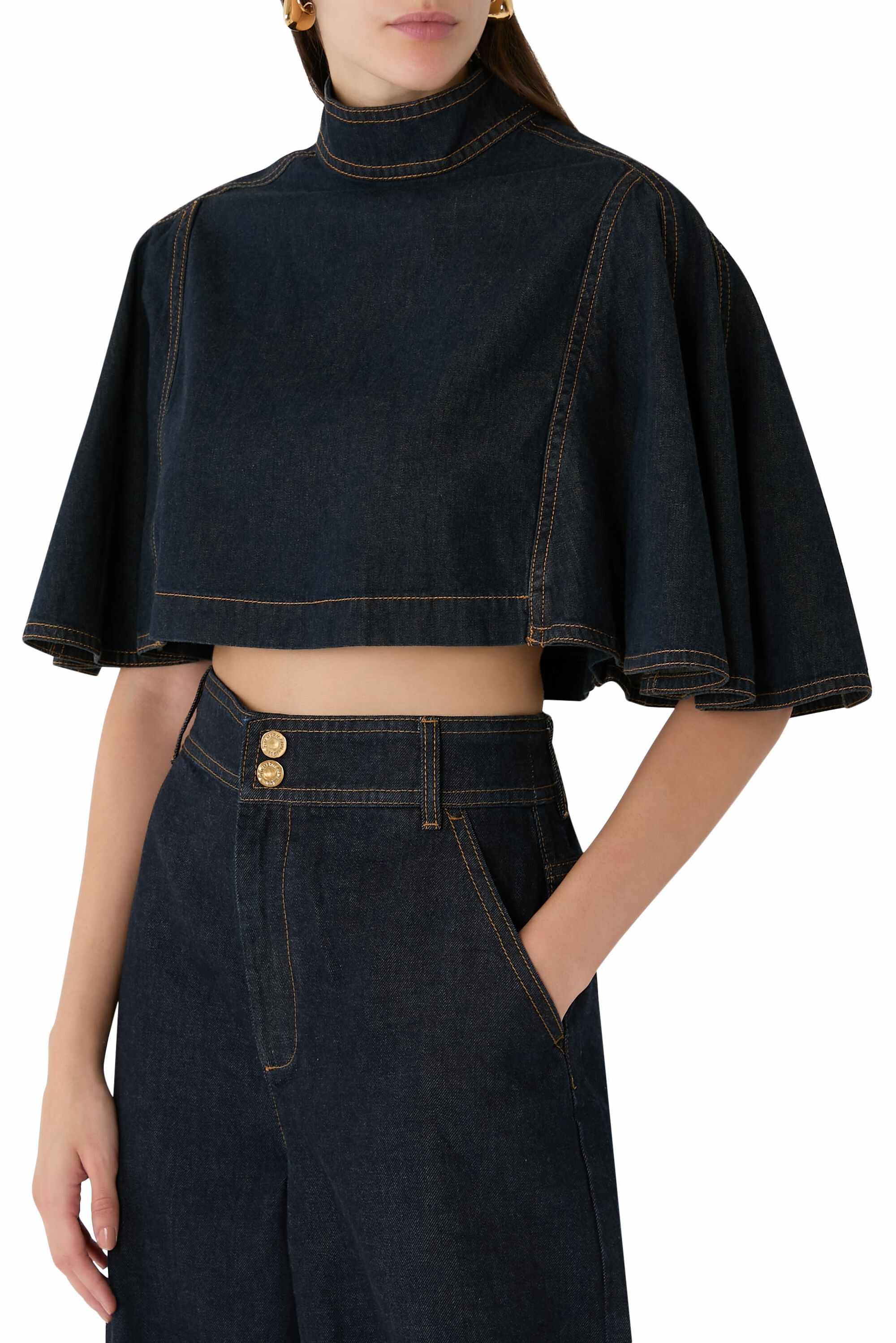  Wash Denim Crop Top & Trousers