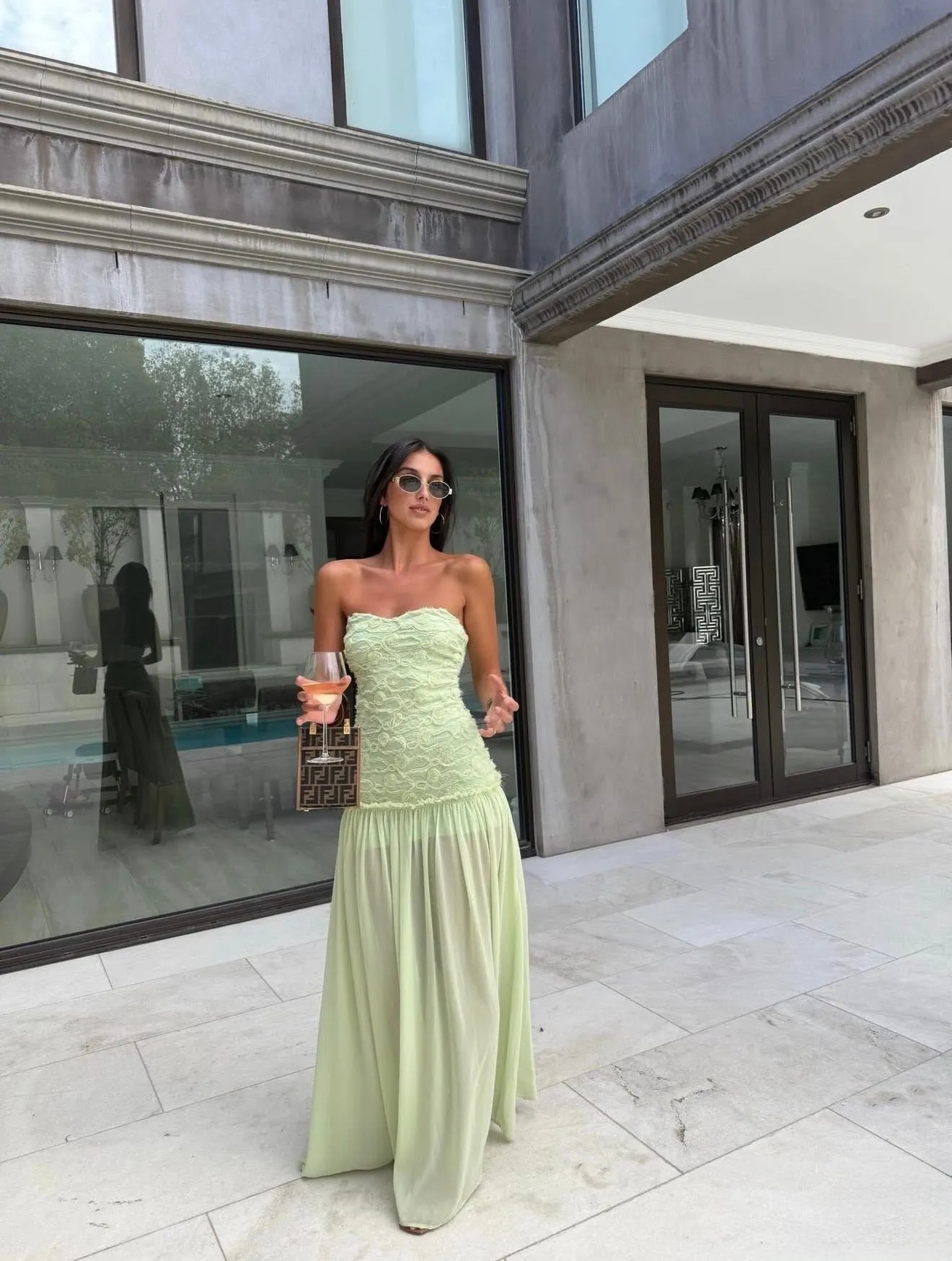 Mint Strapless Ruched Chiffon Maxi Dress