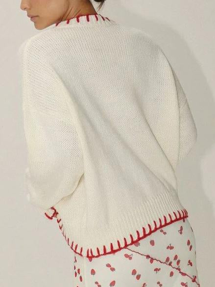 Bow Jacquard Loose Pullover Sweater-CALLISTARI