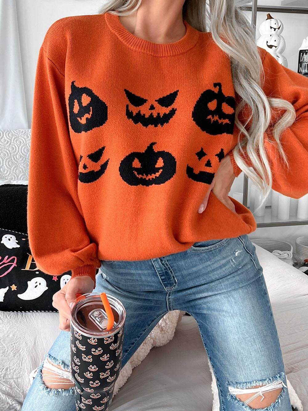 Pumpkins Carvin Knit Halloween Sweater-CALLISTARI
