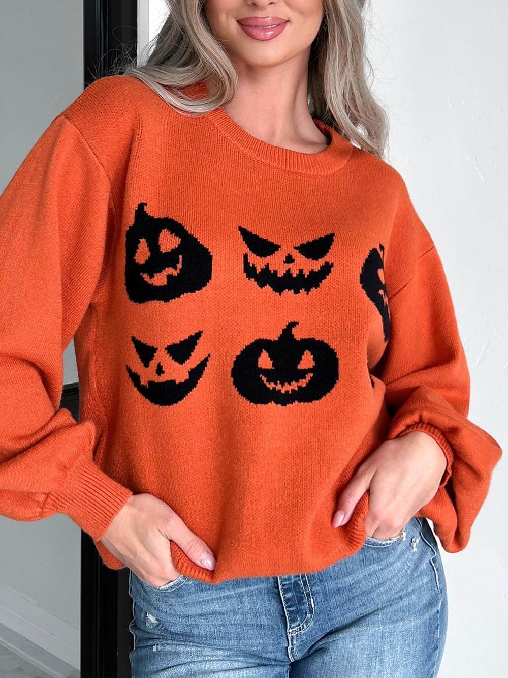 Pumpkins Carvin Knit Halloween Sweater-CALLISTARI