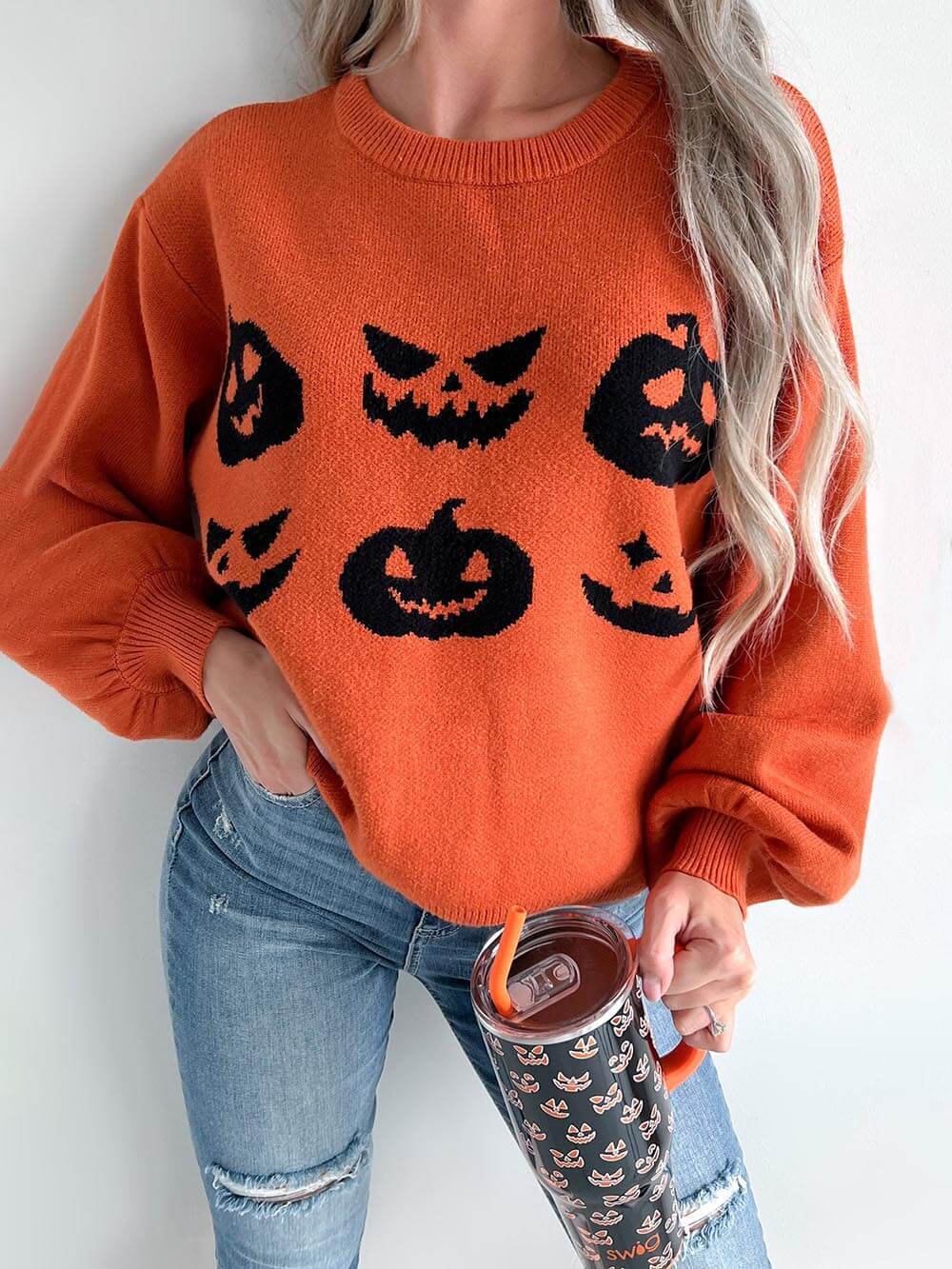 Pumpkins Carvin Knit Halloween Sweater-CALLISTARI