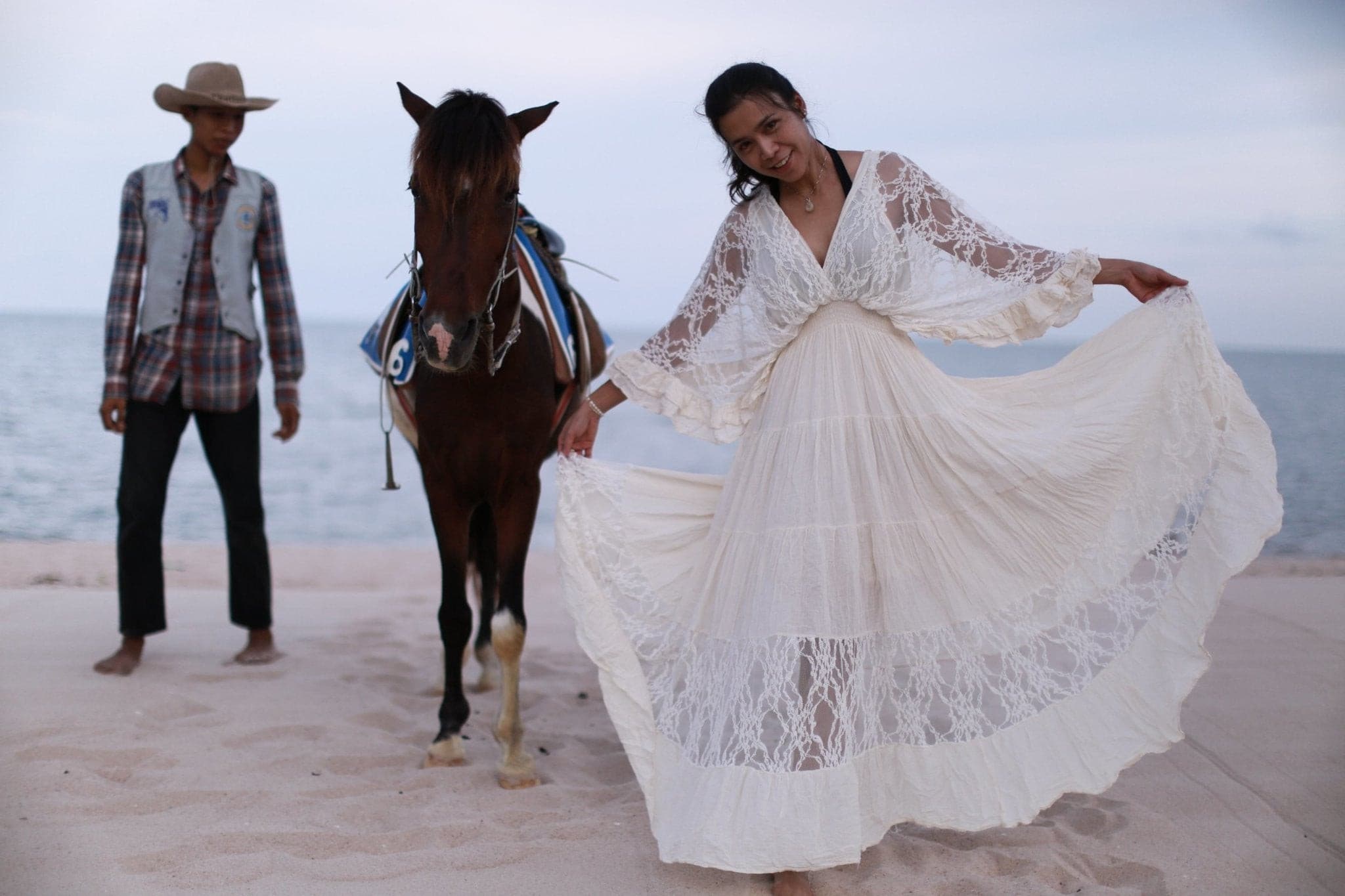 Holiday style lace deep v long dress-Mesadic