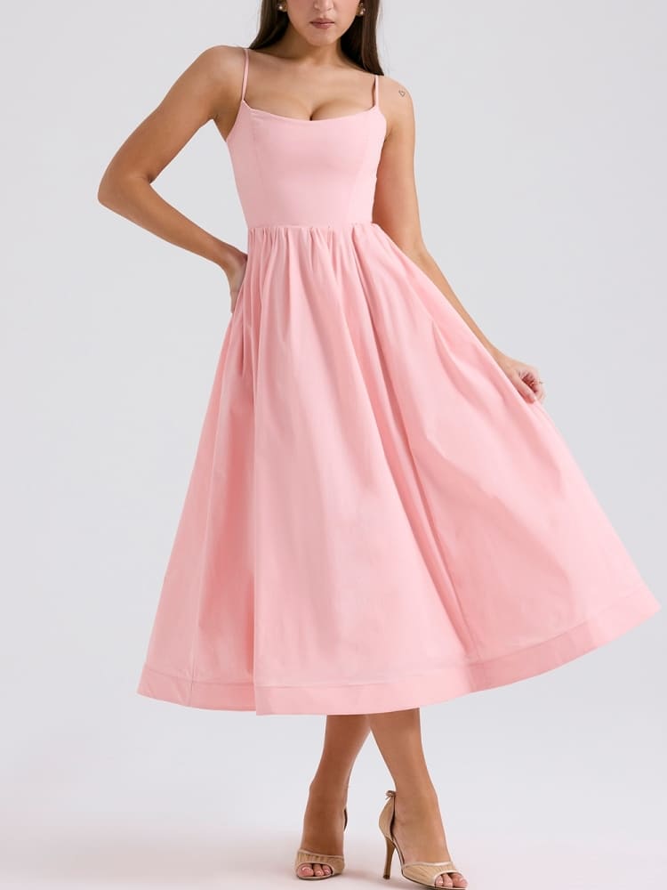 Rose Pink Cotton Corset Sundress-Mesadic