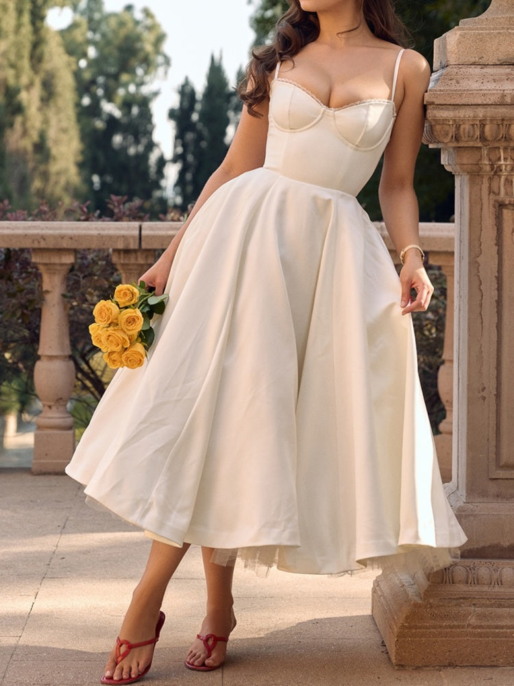 White Tulle Midi Dress-CALLISTARI