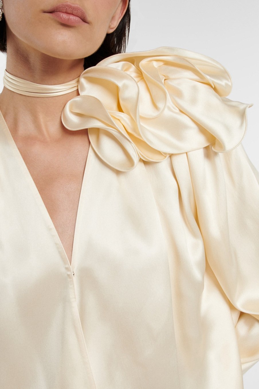 Lorraine Flower Satin Flowy Blouse-CALLISTARI