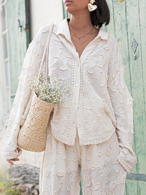 Callistari Unique Resort Style Jacquard Casual Loose Shirt-CALLISTARI