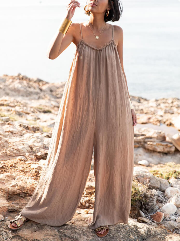 Vacation Casual Suspender Loose Wide Leg Jumpsuit-CALLISTARI