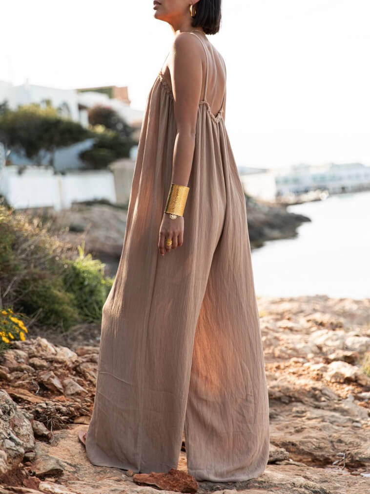 Vacation Casual Suspender Loose Wide Leg Jumpsuit-CALLISTARI