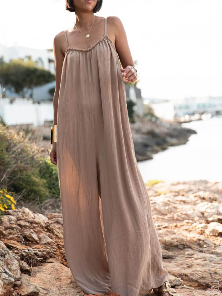Vacation Casual Suspender Loose Wide Leg Jumpsuit-CALLISTARI