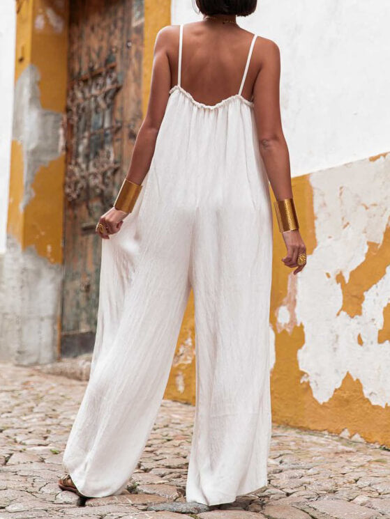 Vacation Casual Suspender Loose Wide Leg Jumpsuit-CALLISTARI