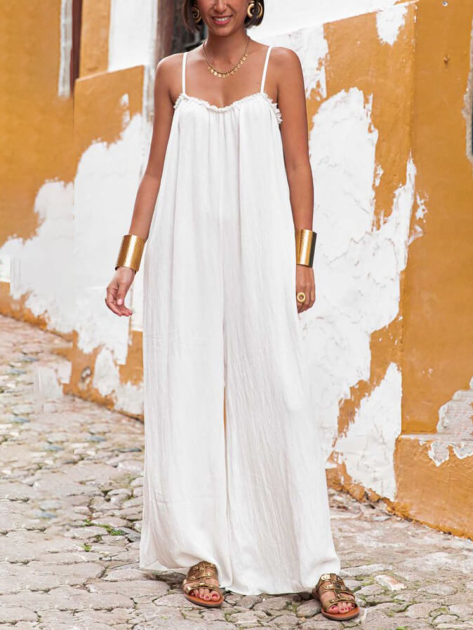 Vacation Casual Suspender Loose Wide Leg Jumpsuit-CALLISTARI