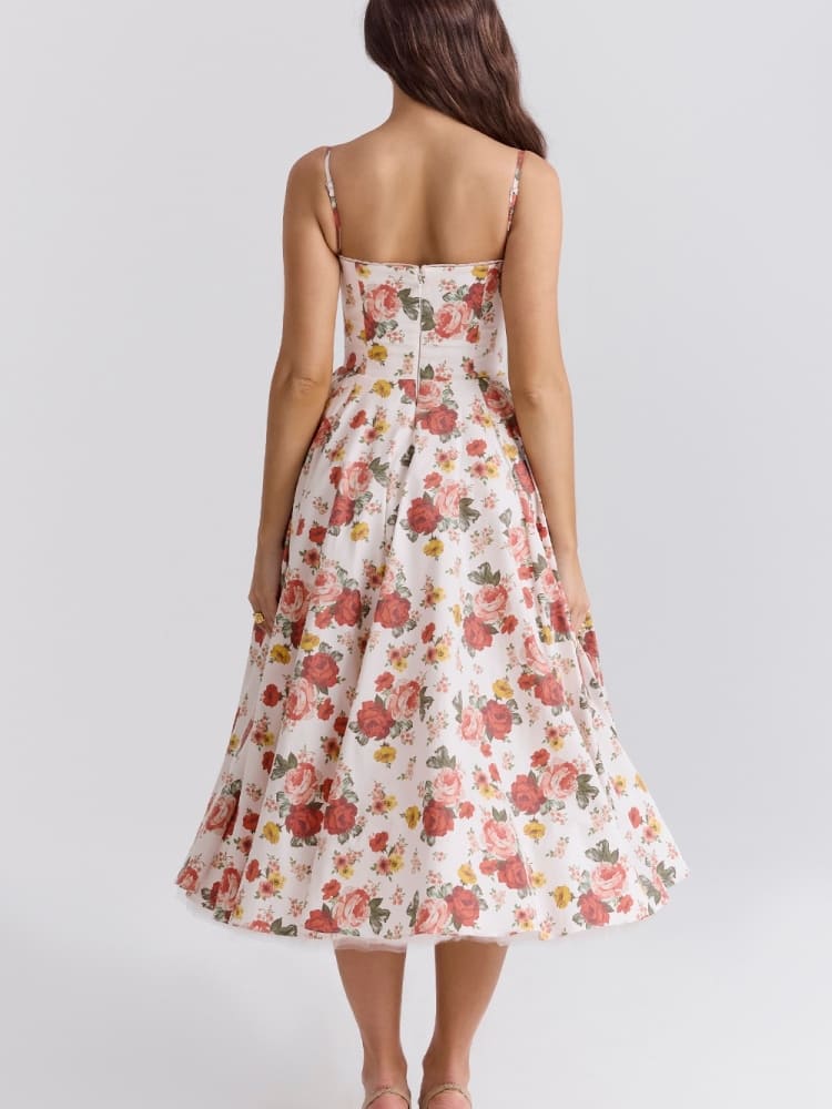 Italian Rose Print Tulle Midi Dress-CALLISTARI