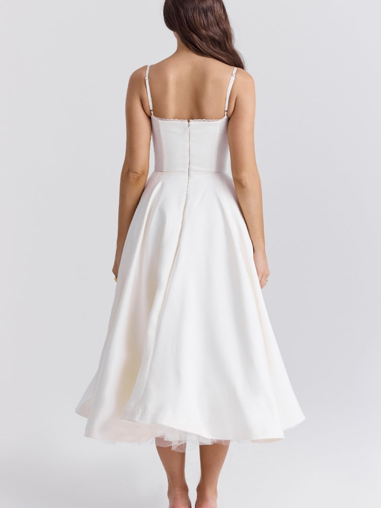 White Tulle Midi Dress-CALLISTARI