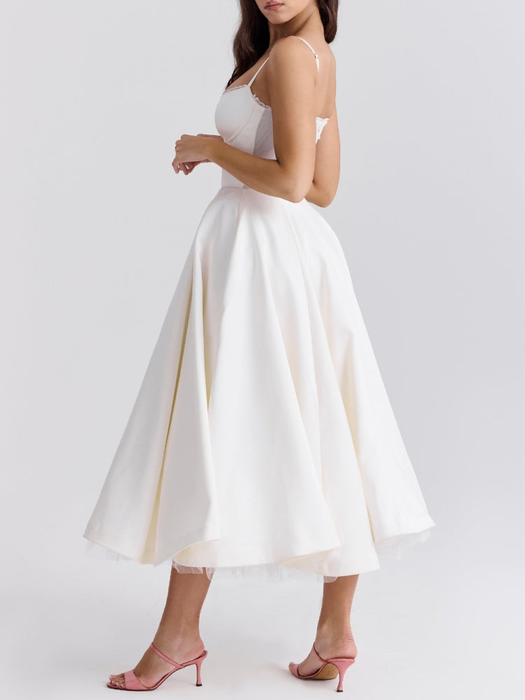 White Tulle Midi Dress-CALLISTARI