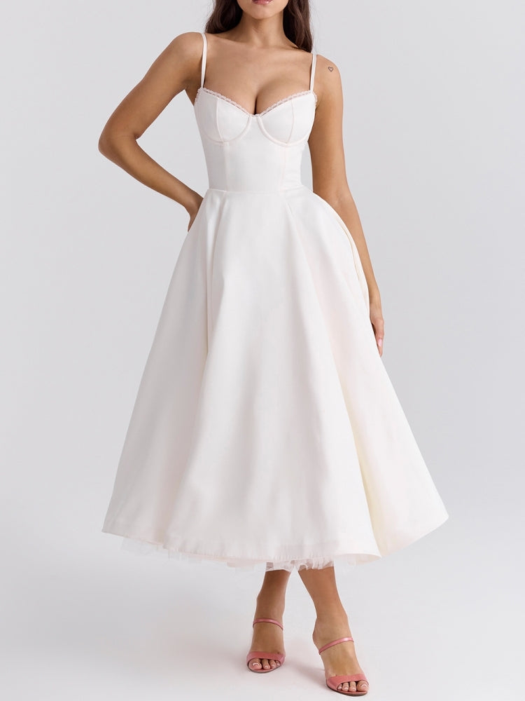 White Tulle Midi Dress-CALLISTARI